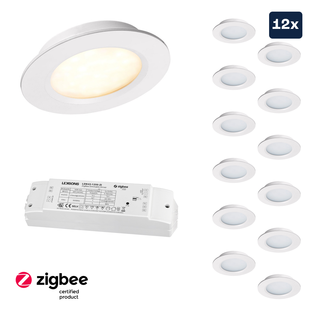 Set LED-inbouwspot Zigbee Modena wit 3W dimbaar voor plafondmontage