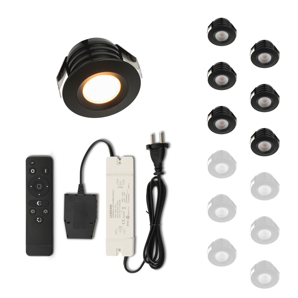 Set LED-inbouwspot Valdeno zwart 3W dimbaar 1-12 stuks voor plafondmontage