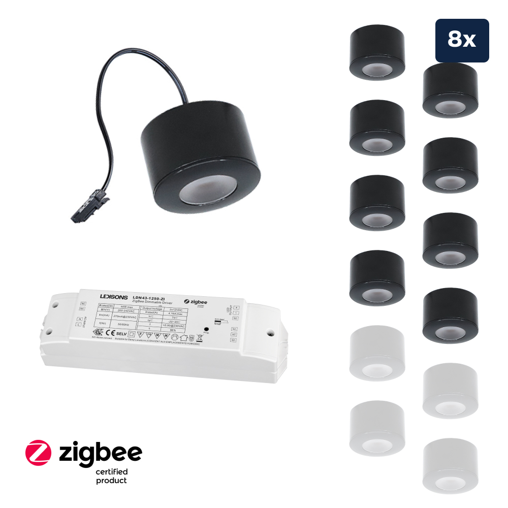 Set LED-opbouwspot Zigbee Parma zwart 3W dimbaar voor plafondmontage