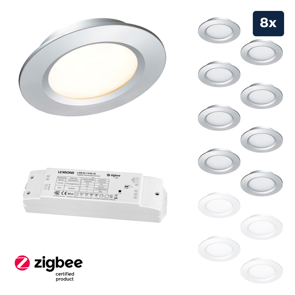 Set LED-inbouwspot Zigbee Modena zilver 3W dimbaar voor plafondmontage