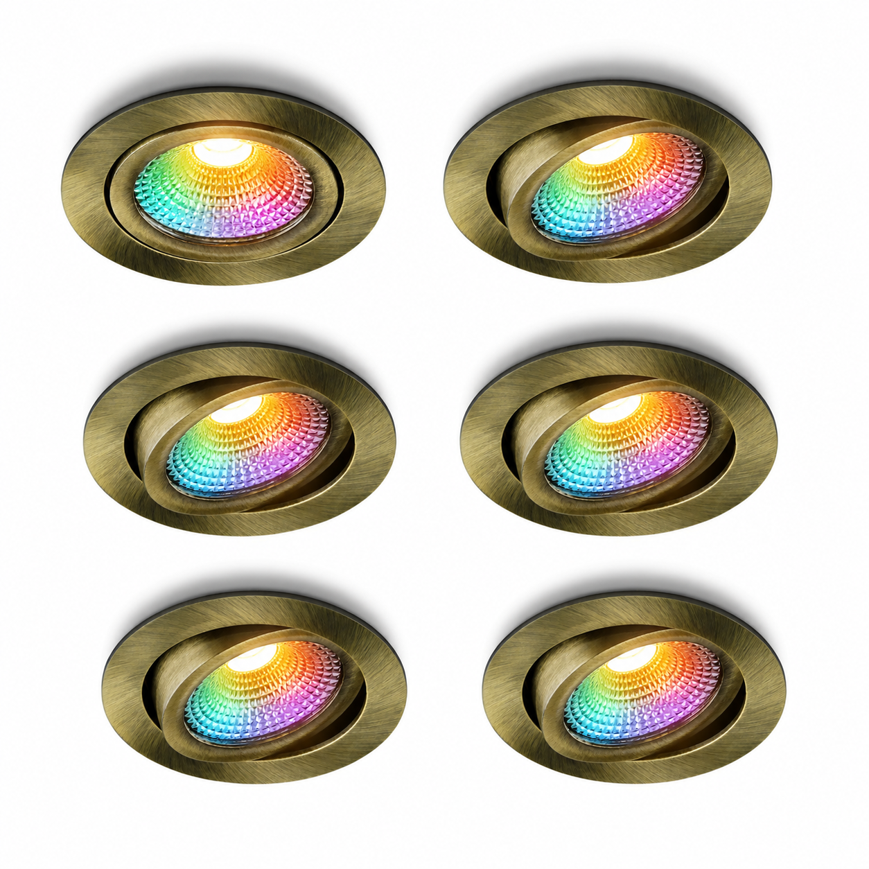 Vivaro Zigbee messing set van 6.png, inbouwspot, brass, spotlight, kleurverlichting, set van 6