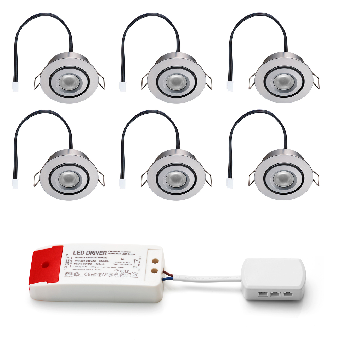 Set LED-inbouwspot Piccolo zilver 3W dimbaar 3-6 stuks voor plafondmontage
