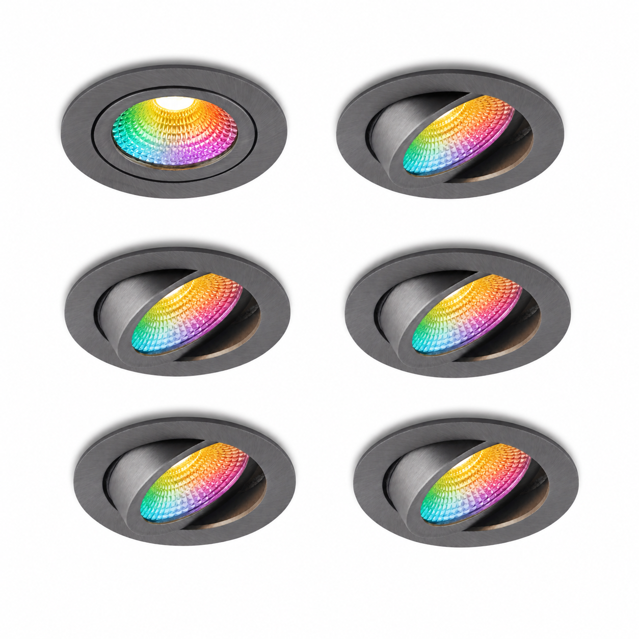 Vivaro Zigbee gunmetal set van 6.png, inbouwspot, spot, LED, regenboog, grijs