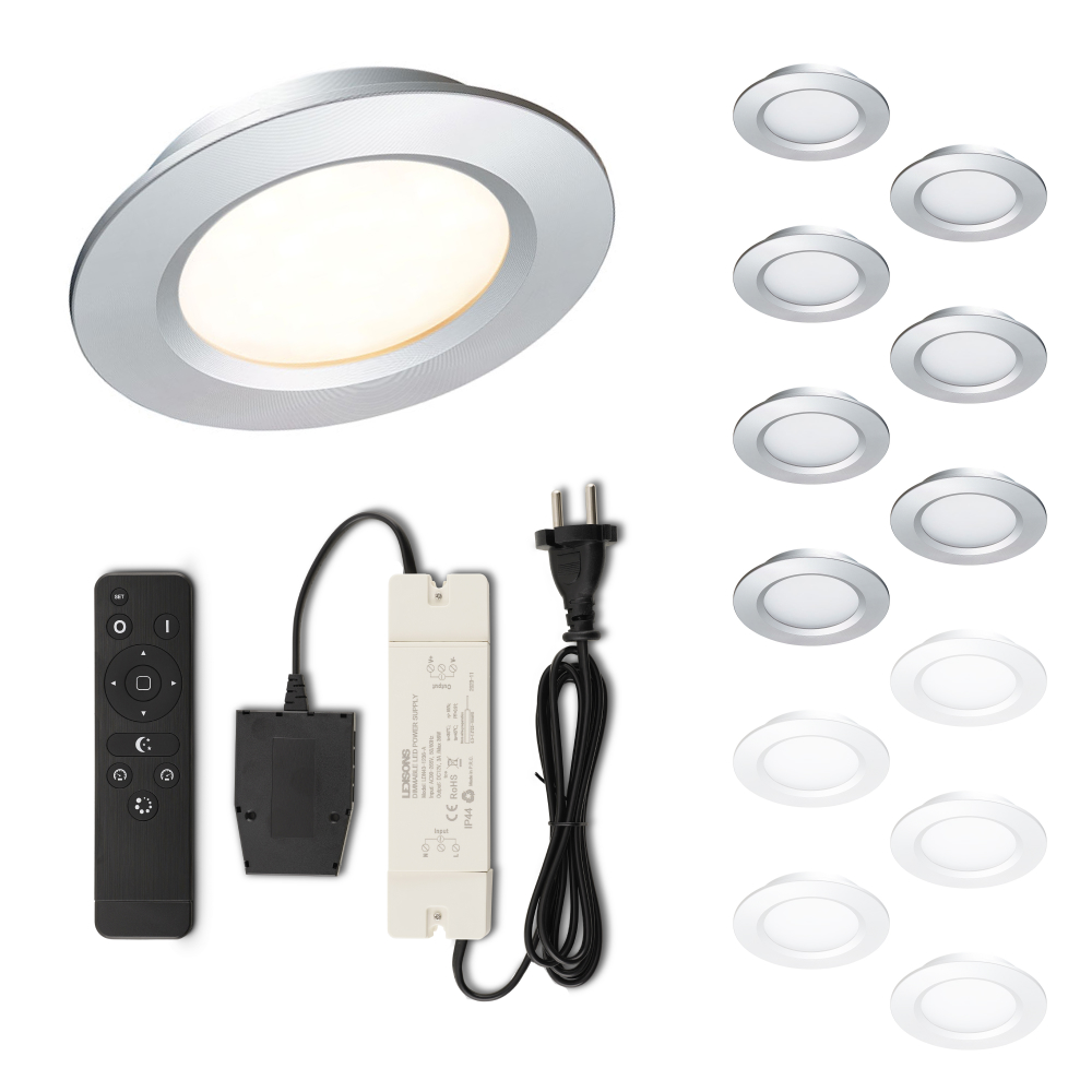 Set LED-inbouwspot Modena zilver 3W dimbaar 1-12 stuks voor plafondmontage